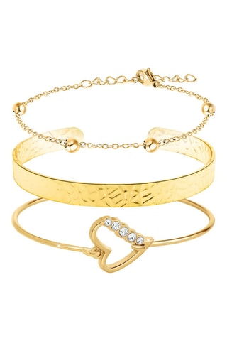 2 pulseiras rígidas e 1 pulseira banhada a ouro fino amarelo