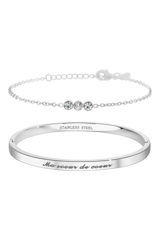 Pulseira e pulseira rígida "Ma sœur de cœur” - Prateado