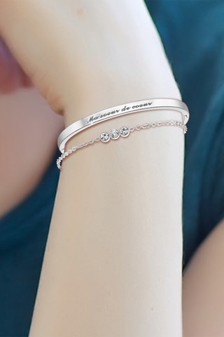 Pulseira e pulseira rígida "Ma sœur de cœur” - Prateado