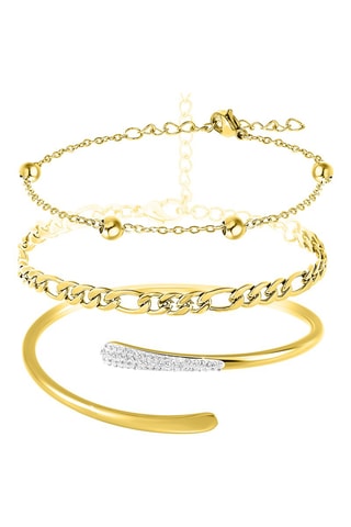 2 pulseiras e 1 pulseira rígida banhada a ouro fino amarelo