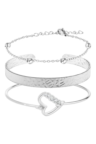 2 pulseiras rígidas e 1 pulseira - Prateado