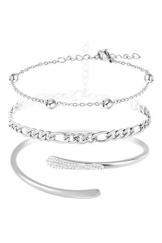 2 braceletes e 1 pulseira rígida - Prateado