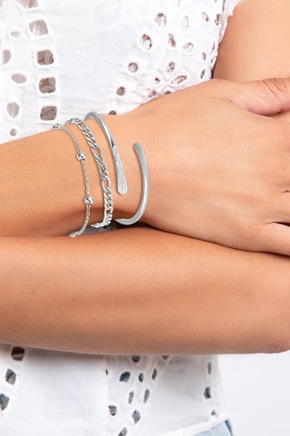 2 braceletes e 1 pulseira rígida - Prateado