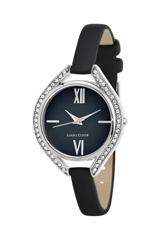 Relógio de quartzo em couro - Preto e prateado