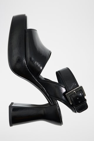 Sandali con tacco in pelle - Nero