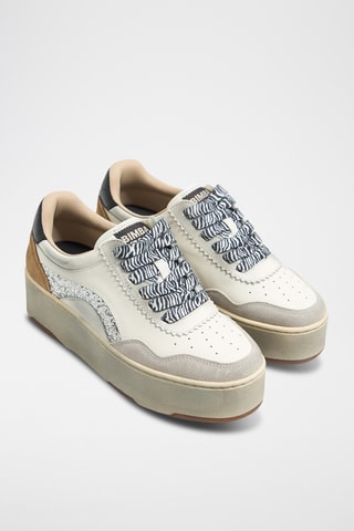 Sneakers platform in pelle - Bianco e beige