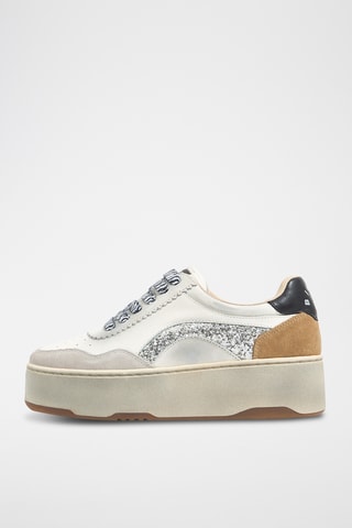 Sneakers platform in pelle - Bianco e beige
