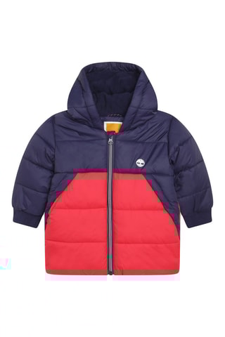 Gewatteerde Jas met Capuchon Marineblauw en Rood  