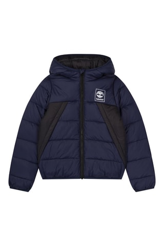 Gewatteerde Jas met Capuchon Blauw