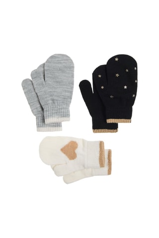 3 paires de moufles Gris clair chiné et noir