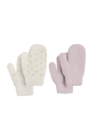 2 paires de moufles Écru et mauve