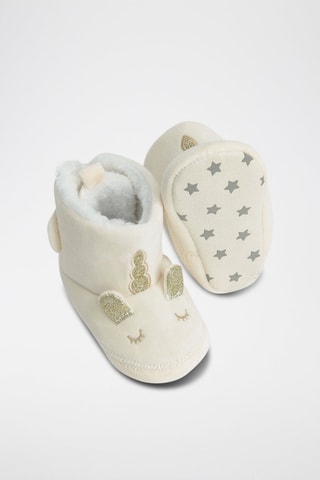 Chaussons fourrés à oreilles - Ecru