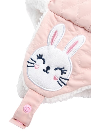 Bonnet aviateur et moufles Rose et blanc