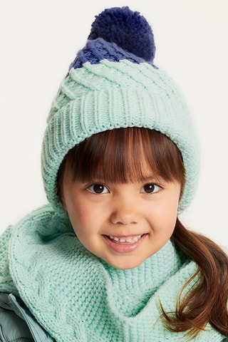 Bonnet à pompon Bleu marine et turquoise