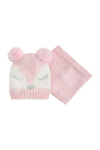 Bonnet à oreilles et snood - Rose