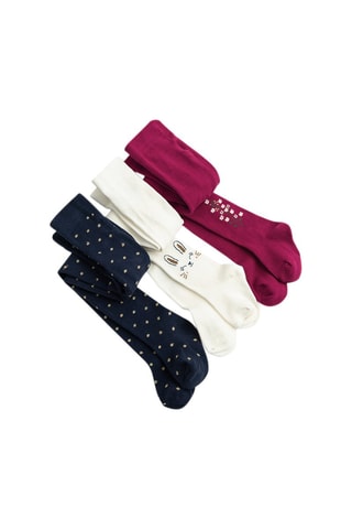 3 collants - Bleu marine, blanc et fuchsia