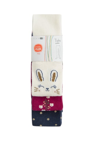 3 collants - Bleu marine, blanc et fuchsia