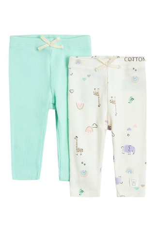 2 leggings en coton biologique - Blanc et vert
