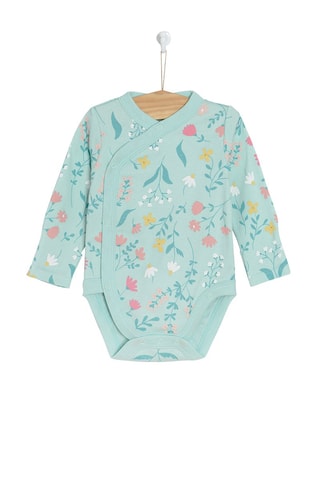 2 bodys en coton biologique - Turquoise et blanc