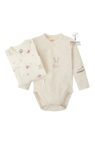 2 bodys en coton biologique - Beige chiné et blanc