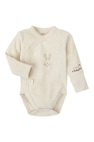 2 bodys en coton biologique - Beige chiné et blanc