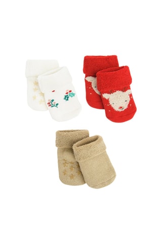 3 paires de chaussettes antidérapantes - Blanc, rouge et beige