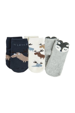 3 paires de chaussettes antidérapantes - Bleu marine, écru et gris chiné