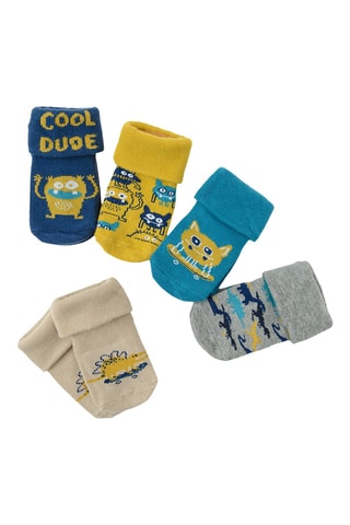 5 paires de chaussettes antidérapantes - Bleu marine et jaune