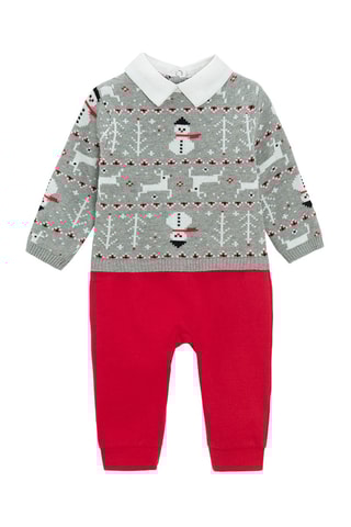 Combinaison trompe-l’œil - Gris clair chiné et rouge