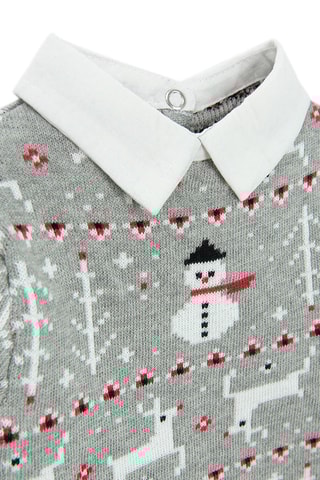 Combinaison trompe-l’œil - Gris clair chiné et rouge