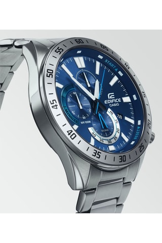 Orologio al quarzo in acciaio - Cronometro - Argentato e blu scuro