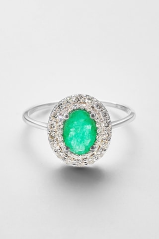 Anello Andaman - Oro bianco, diamanti e smeraldo