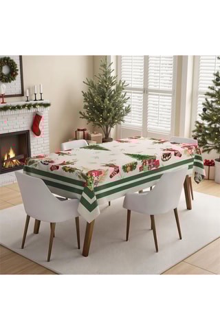 Toalha de mesa retangular - Branco e verde-escuro - 160 x 220 cm