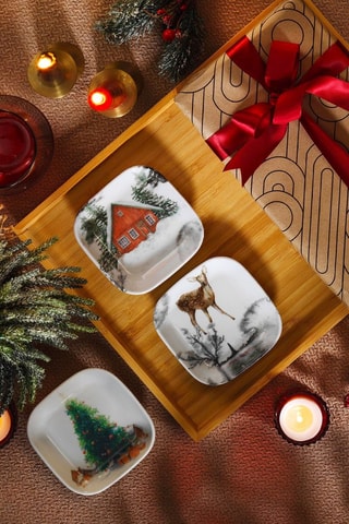 3 Porseleinen Dienbladen - 10 x 10 x 2 cm