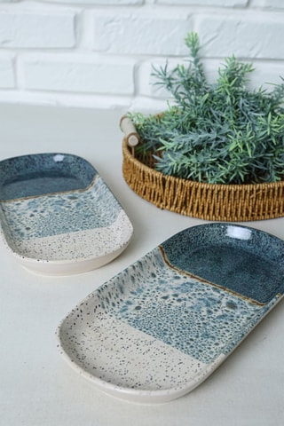 2 Keramische Dienbladen - 28 x 14 cm