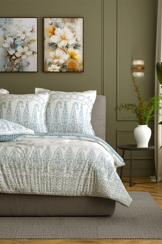 Parure copripiumino in cotone 57 fili/cm² Salomé - Bianco e blu