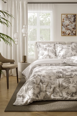 Parure lenzuola in percalle di cotone Sora - Grigio e bianco