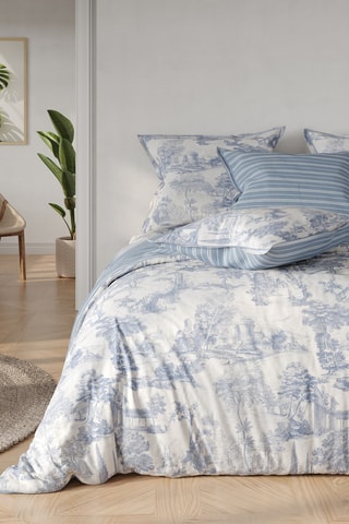 Parure copripiumino double face in cotone 57 fili/cm² Céleste  - Petrolio