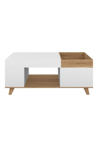 Mesa de centro ajustável Elina - Imitação de madeira e branco