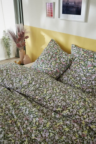 Parure de couette en coton 57 fils/cm² Myosotis - Vert et rose