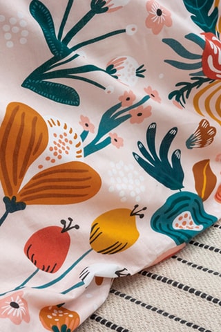 Parure de couette en coton 57 fils/cm² Champêtre - Rose et bleu canard