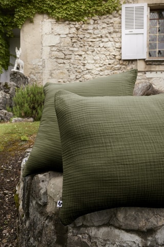 Taie d’oreiller en quadruple gaze de coton Ina - Kaki