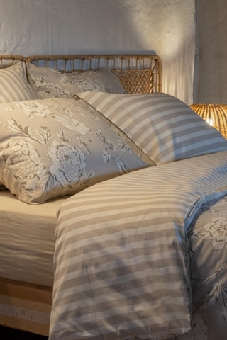 Housse de couette en coton 57 fils/cm² Nora - Beige et blanc