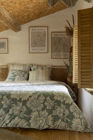 Housse de couette en coton 57 fils/cm² Tamara - Blanc et vert clair