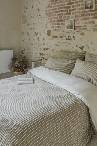 Housse de couette en coton 80 fils/cm² Tim - Blanc et marron clair