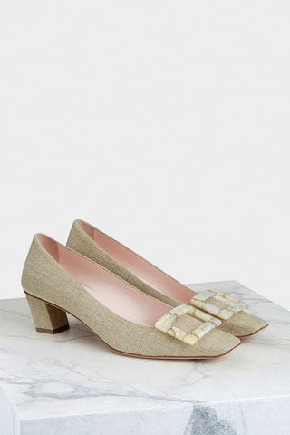 Zapatos de lino de tacón - Beige