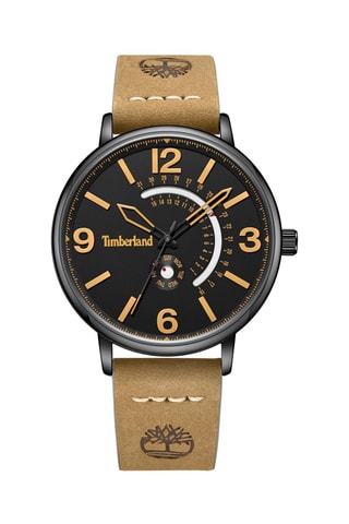 Reloj de cuarzo de piel y chapado en ion negro TBL SMU Saunderstown - Beige y negro