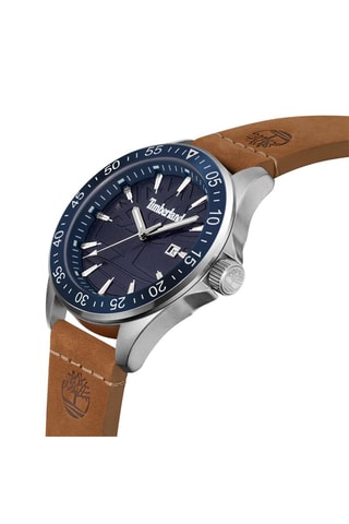 Reloj de cuarzo de piel y chapado en ion de plata Lehighton-Z - Camel y azul marino