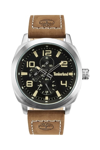 Reloj de cuarzo de piel y chapado en ion de plata Branford-Z - Cronógrafo - Camel y plateado