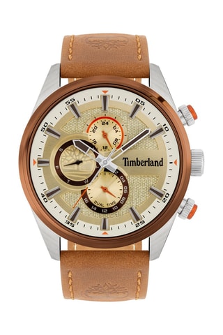 Montre à quartz en cuir Ridgeview - GMT -Camel et blanc
